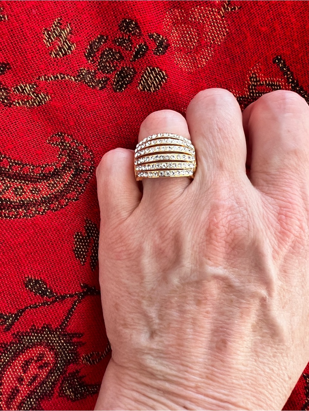 Gold Crystal Multi-Row Dome Ring by
